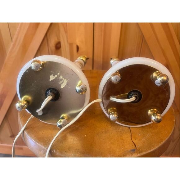 MID CENTURY GLASS  BELL  LAMPS HAND  PAINTED GILDED  15''  ELEGANT  SUPER NICE - Picture 6 of 6